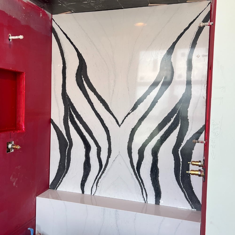 book matched shower wall