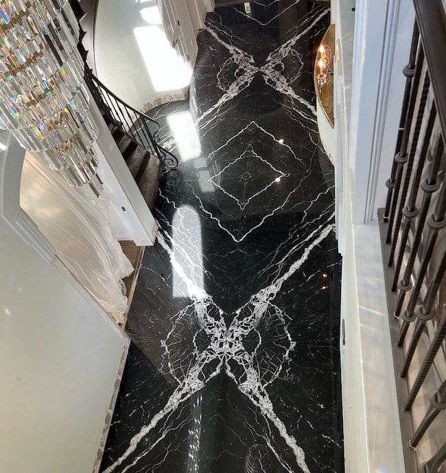 bookmatched slabs foyer